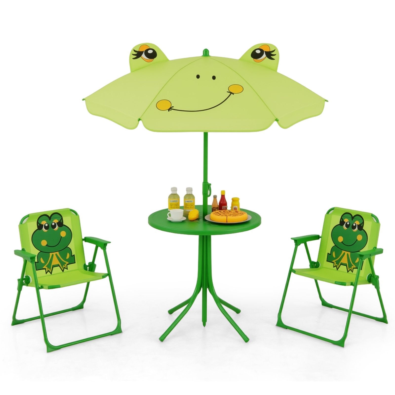 4 Pieces Kids Picnic Set with 2 Folding Chairs and Height Adjustable Umbrella, Light Green Kids Table & Chair Sets Light Green at Gallery Canada