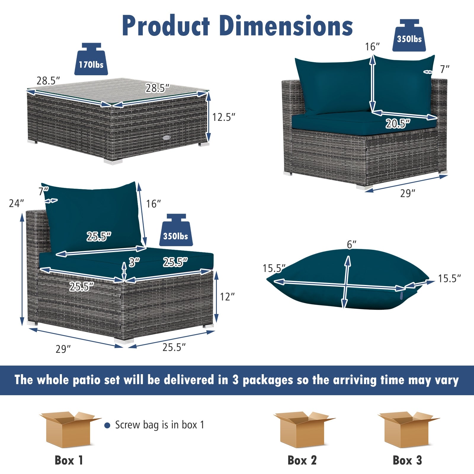 7 Pieces Patio Rattan Furniture Set with Sectional Sofa Cushioned, Green Outdoor Sectionals   at Gallery Canada