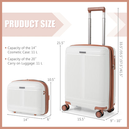 2-Piece Luggage Set 20 Inch Carry-on Suitcase and 14 Inch Cosmetic Case, White Camping   at Gallery Canada