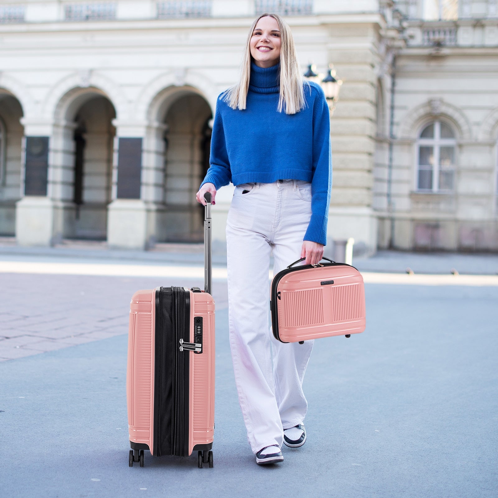 2-Piece Luggage Set 20 Inch Carry-on Suitcase and 14 Inch Cosmetic Case, Pink Camping   at Gallery Canada