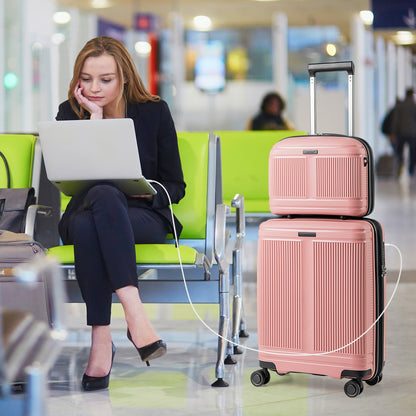 2-Piece Luggage Set 20 Inch Carry-on Suitcase and 14 Inch Cosmetic Case, Pink Camping   at Gallery Canada