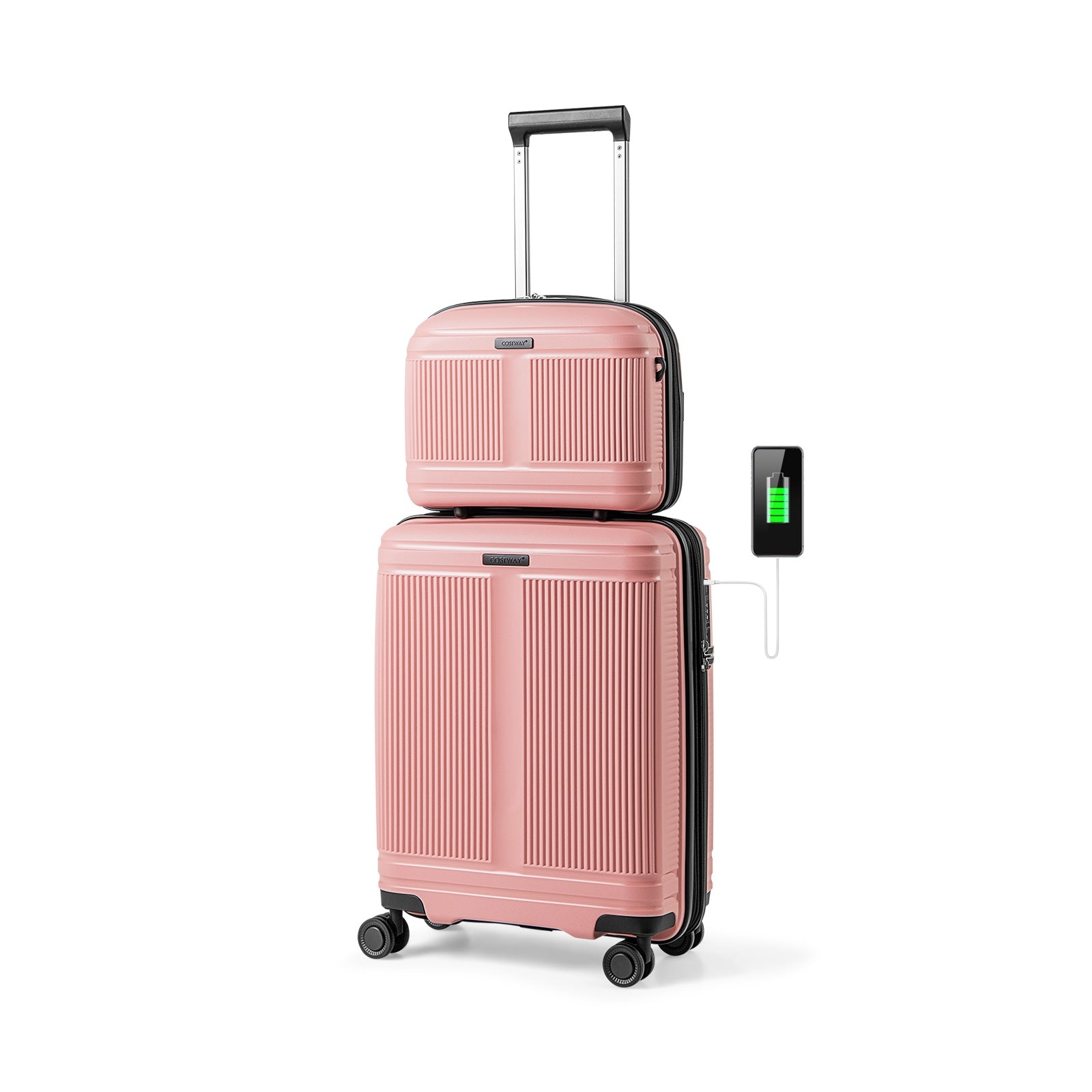 2-Piece Luggage Set 20 Inch Carry-on Suitcase and 14 Inch Cosmetic Case, Pink Camping Pink  at Gallery Canada