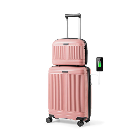 2-Piece Luggage Set 20 Inch Carry-on Suitcase and 14 Inch Cosmetic Case, Pink Camping Pink  at Gallery Canada