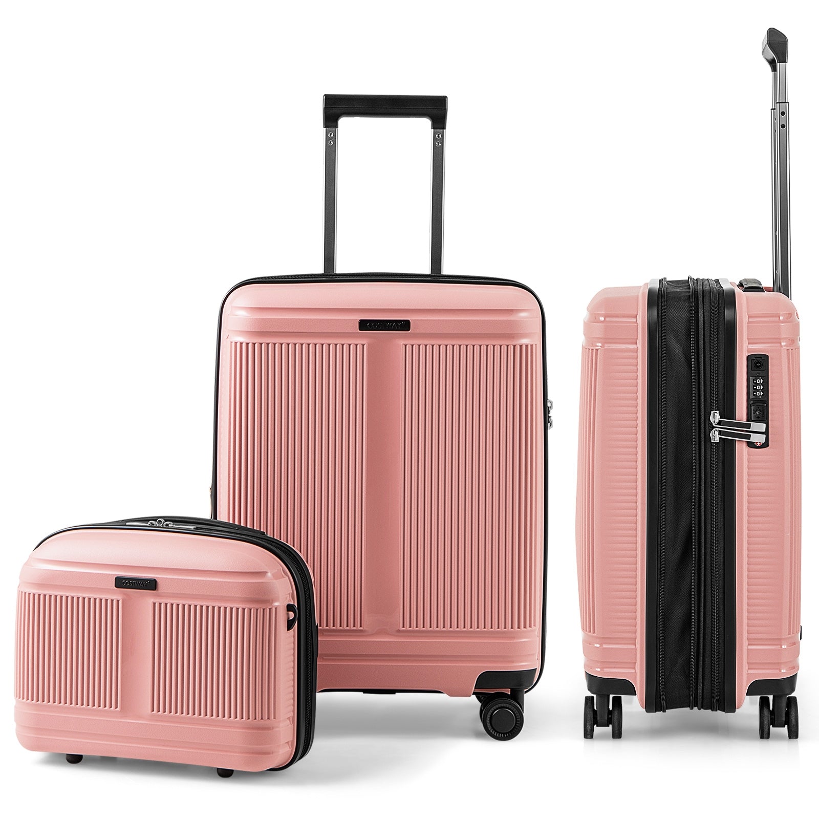 2-Piece Luggage Set 20 Inch Carry-on Suitcase and 14 Inch Cosmetic Case, Pink Camping   at Gallery Canada