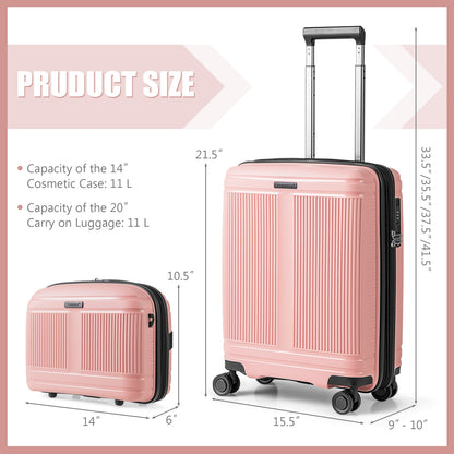 2-Piece Luggage Set 20 Inch Carry-on Suitcase and 14 Inch Cosmetic Case, Pink Camping   at Gallery Canada