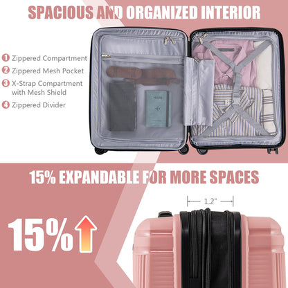 2-Piece Luggage Set 20 Inch Carry-on Suitcase and 14 Inch Cosmetic Case, Pink Camping   at Gallery Canada