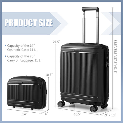 2-Piece Luggage Set 20 Inch Carry-on Suitcase and 14 Inch Cosmetic Case, Black Camping   at Gallery Canada