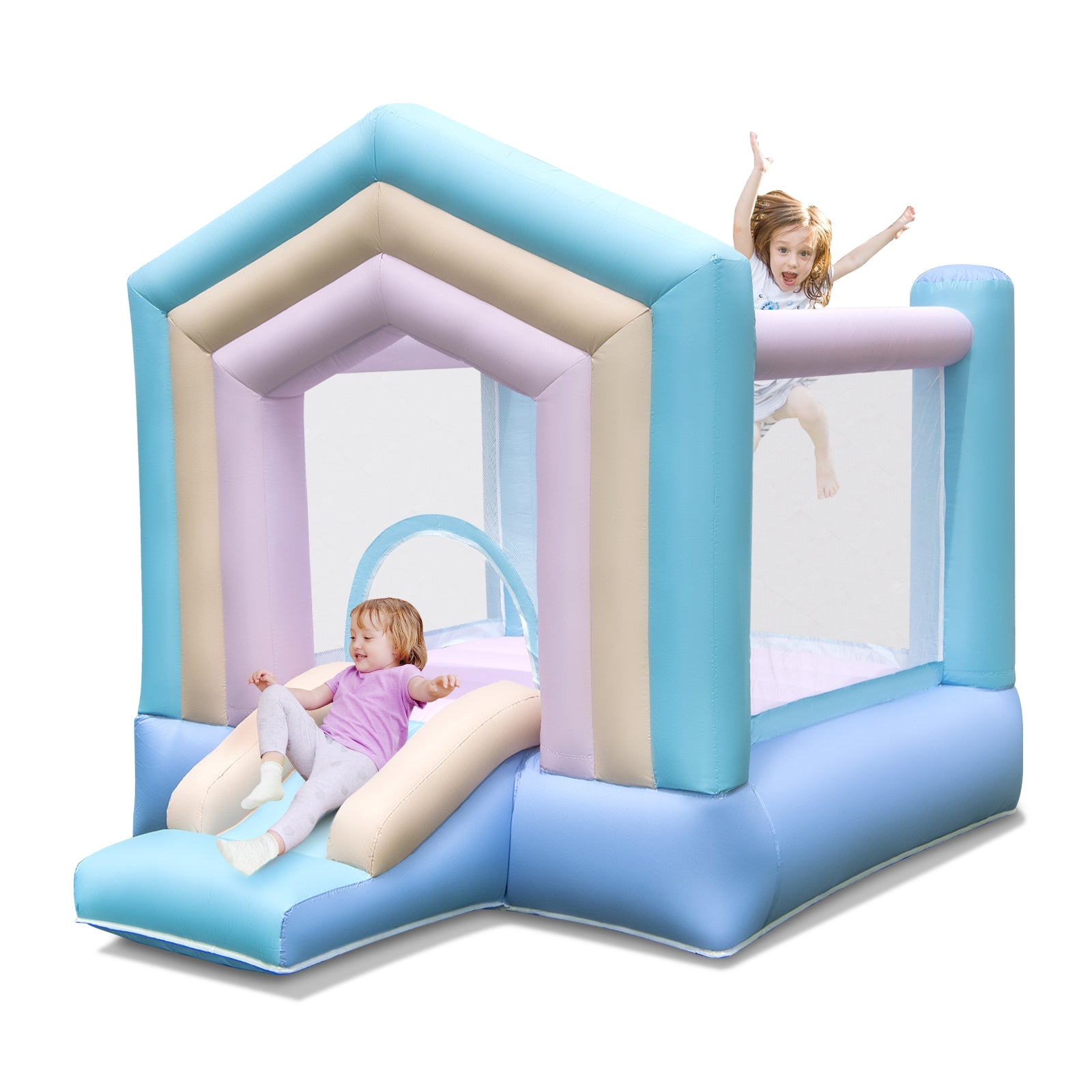 Kids Bounce House with Slide and Basketball Rim Bouncy Castle for Party without Blower, Multicolor Bounce House   at Gallery Canada