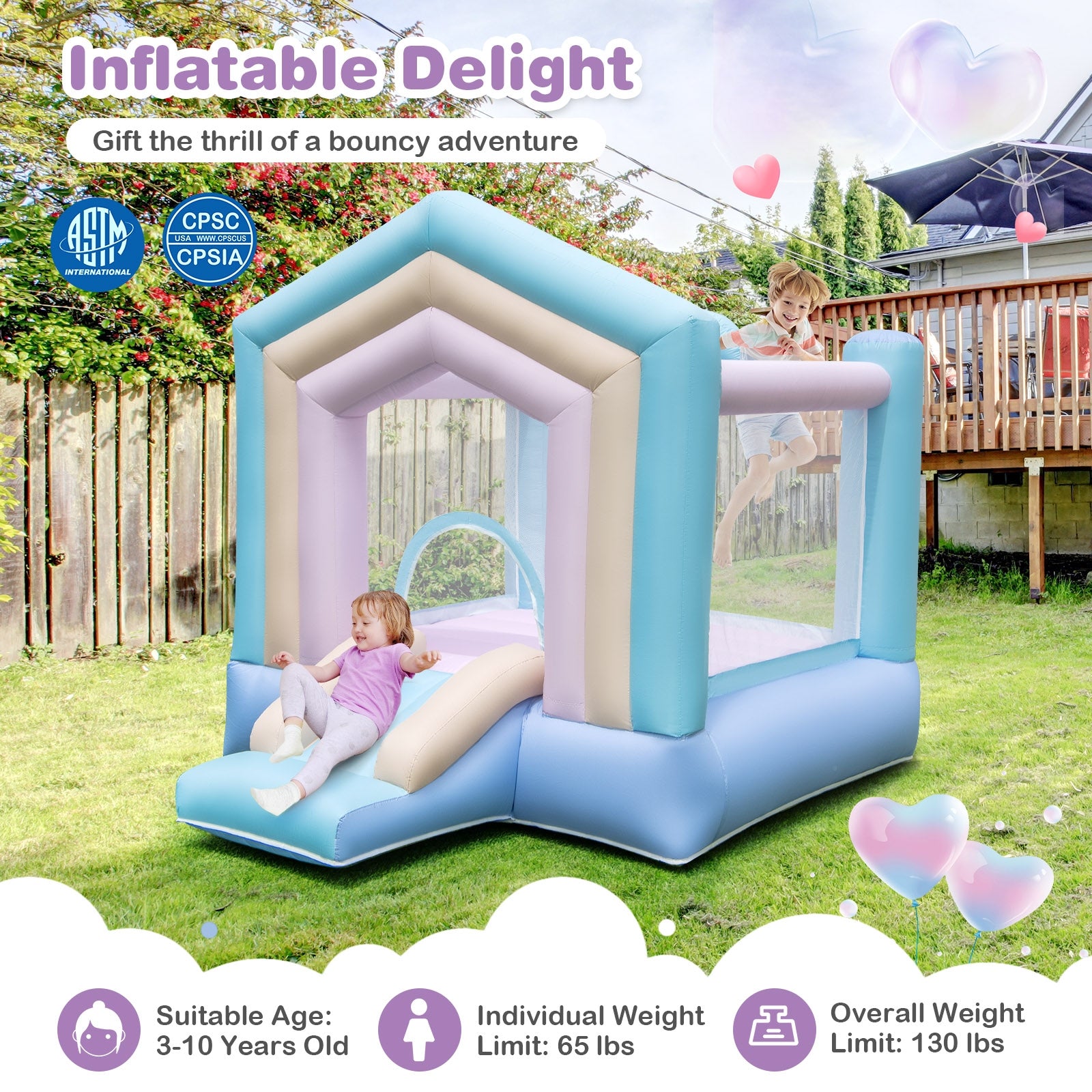 Kids Bounce House with Slide and Basketball Rim Bouncy Castle for Party with 480W Blower, Multicolor Bounce House   at Gallery Canada