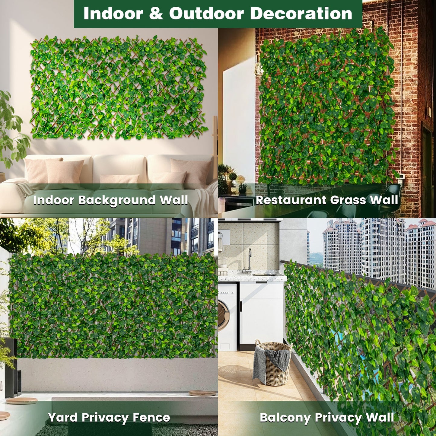 Expandable Fence Privacy Screen Decorative Faux Fencing Panel with Real Willow Frame, Green Decorative Fencing & Flooring   at Gallery Canada