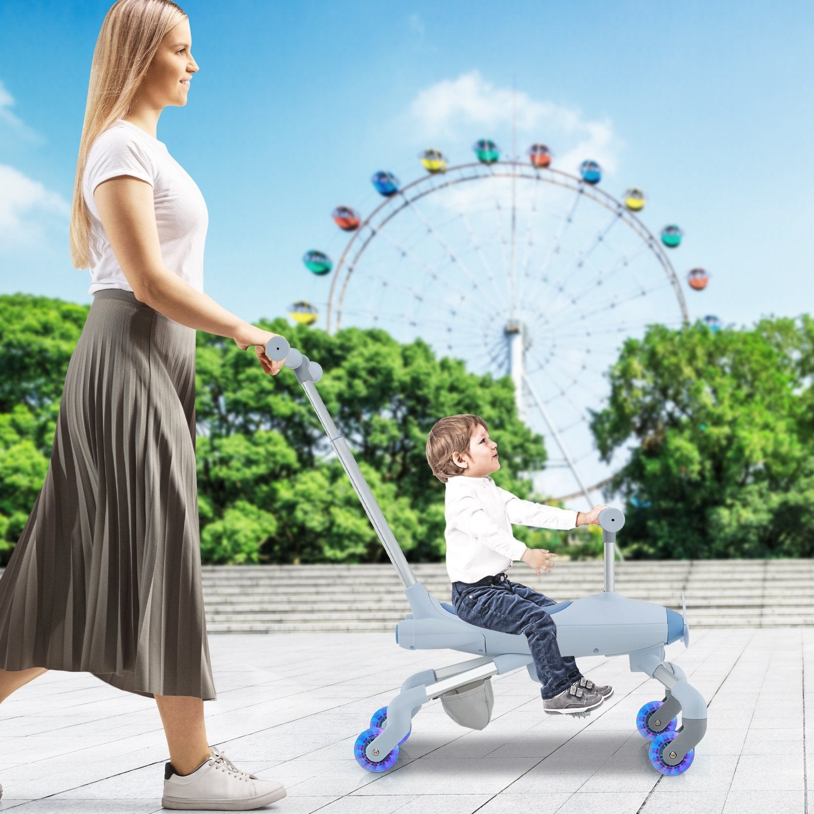 2-in-1 Kids Ride-on Push Car with LED Lighted Wheels, Navy Push & Pedal Ride On Toys   at Gallery Canada