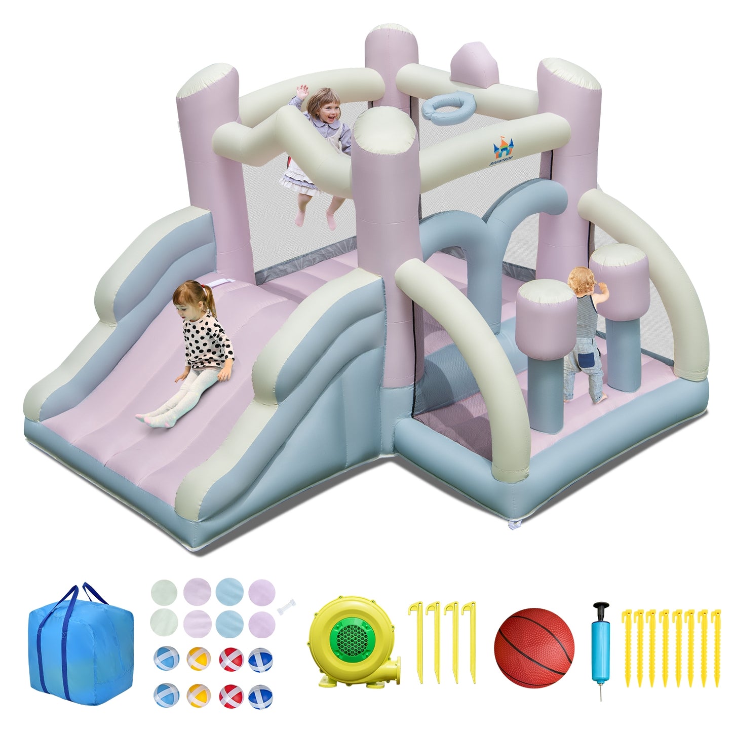 Kids Bounce House with Slide and 2 Boxing Columns Bouncy Castle for Party with 480W Blower, Multicolor Bounce House   at Gallery Canada