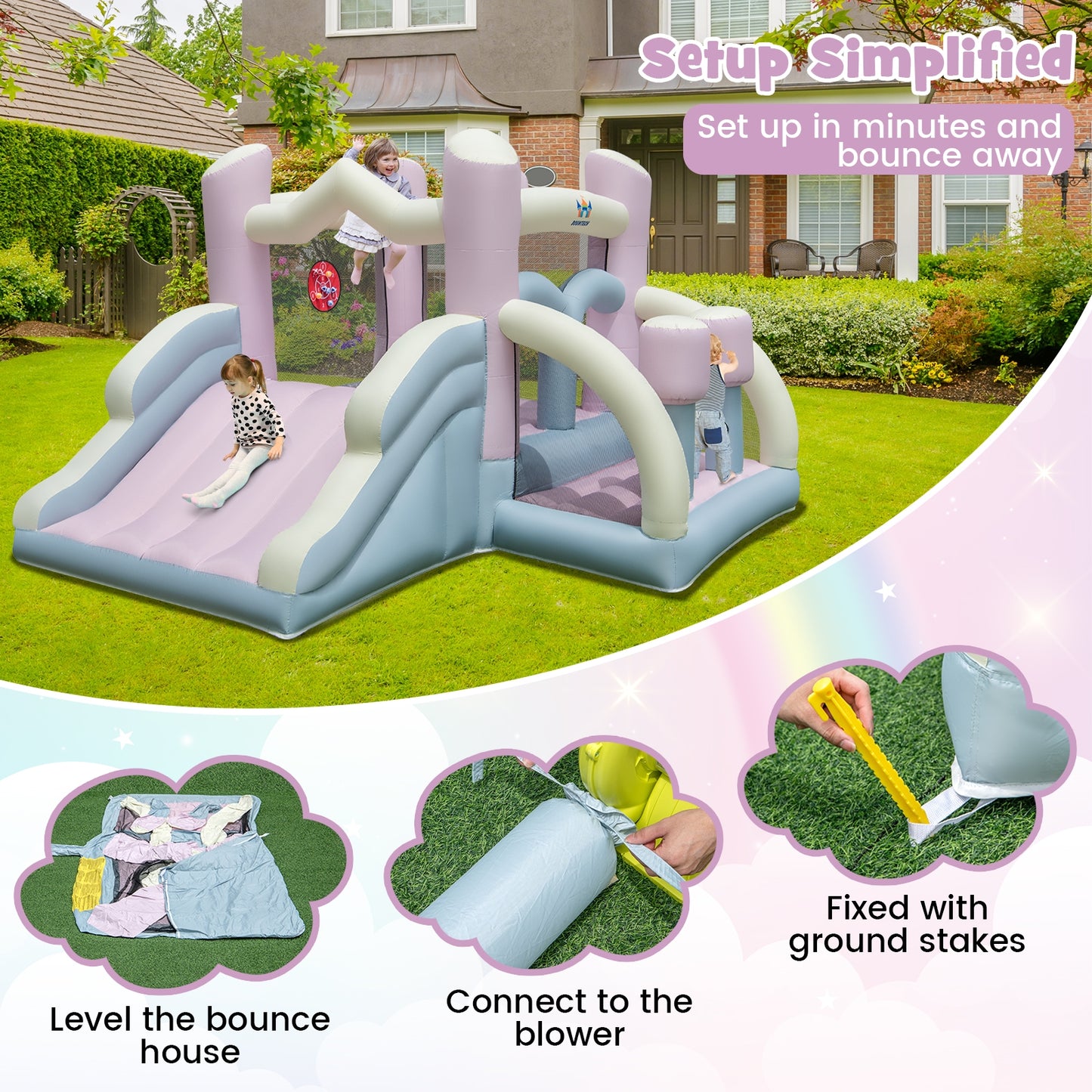 Kids Bounce House with Slide and 2 Boxing Columns Bouncy Castle for Party with 480W Blower, Multicolor Bounce House   at Gallery Canada