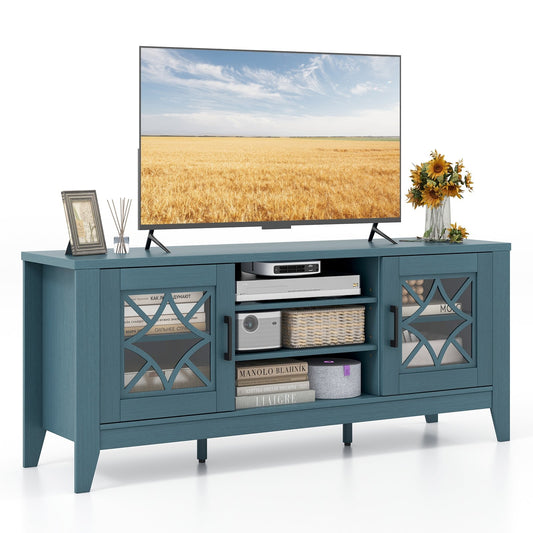 Farmhouse TV Stand for TVs Up to 65 Inches 4 Adjustable Shelves-Teal Blue, Blue Entertainment Centers & TV Stands Blue  at Gallery Canada