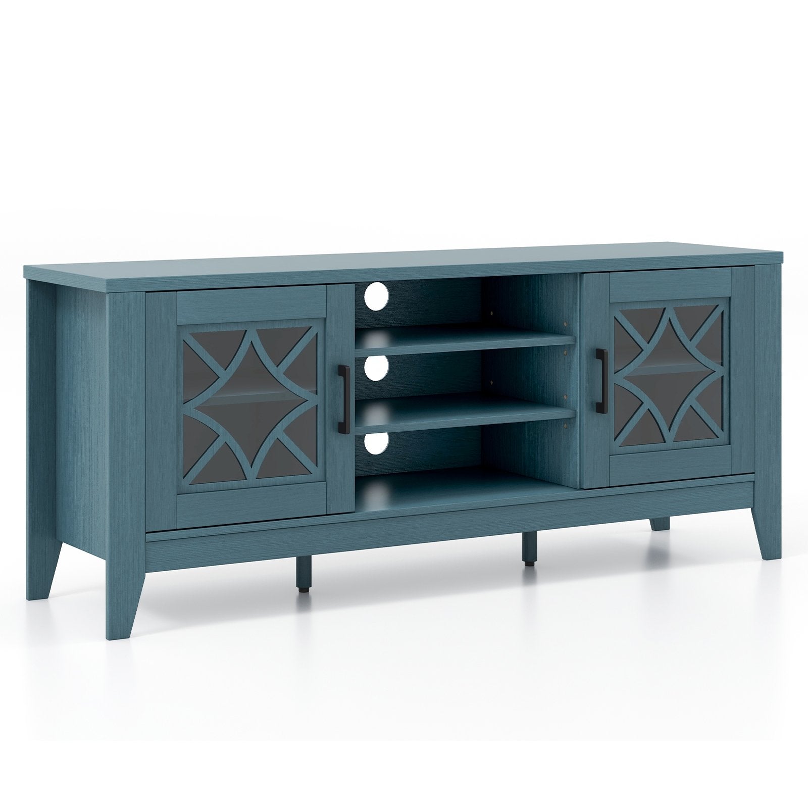 Farmhouse TV Stand for TVs Up to 65 Inches 4 Adjustable Shelves-Teal Blue, Blue Entertainment Centers & TV Stands   at Gallery Canada