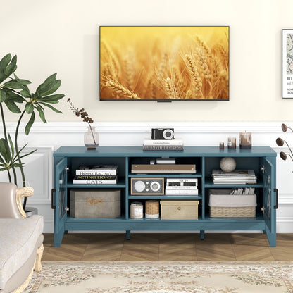 Farmhouse TV Stand for TVs Up to 65 Inches 4 Adjustable Shelves-Teal Blue, Blue Entertainment Centers & TV Stands   at Gallery Canada