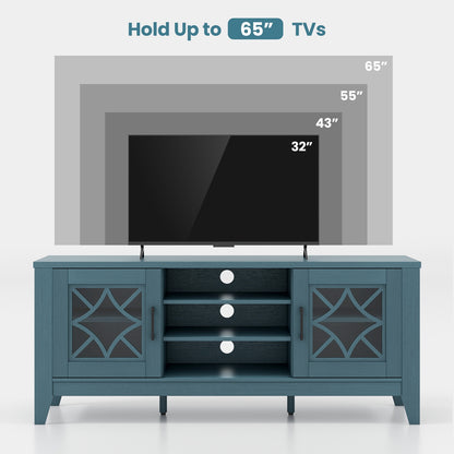 Farmhouse TV Stand for TVs Up to 65 Inches 4 Adjustable Shelves-Teal Blue, Blue Entertainment Centers & TV Stands   at Gallery Canada