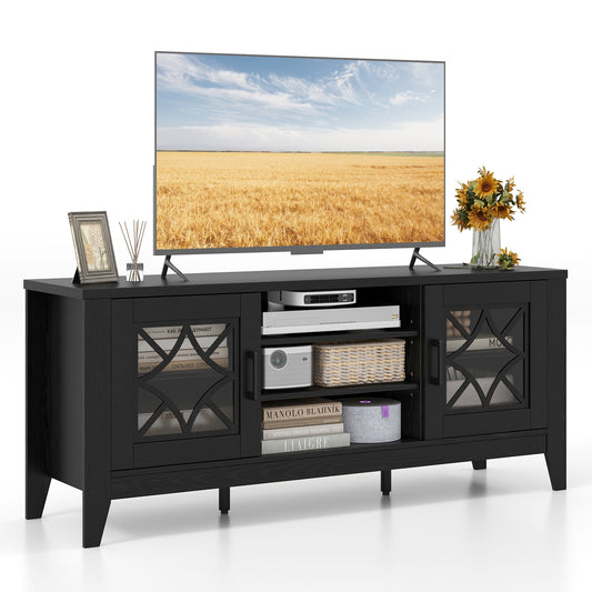 Farmhouse TV Stand for TVs Up to 65 Inches 4 Adjustable Shelves, Black Entertainment Centers & TV Stands Black  at Gallery Canada