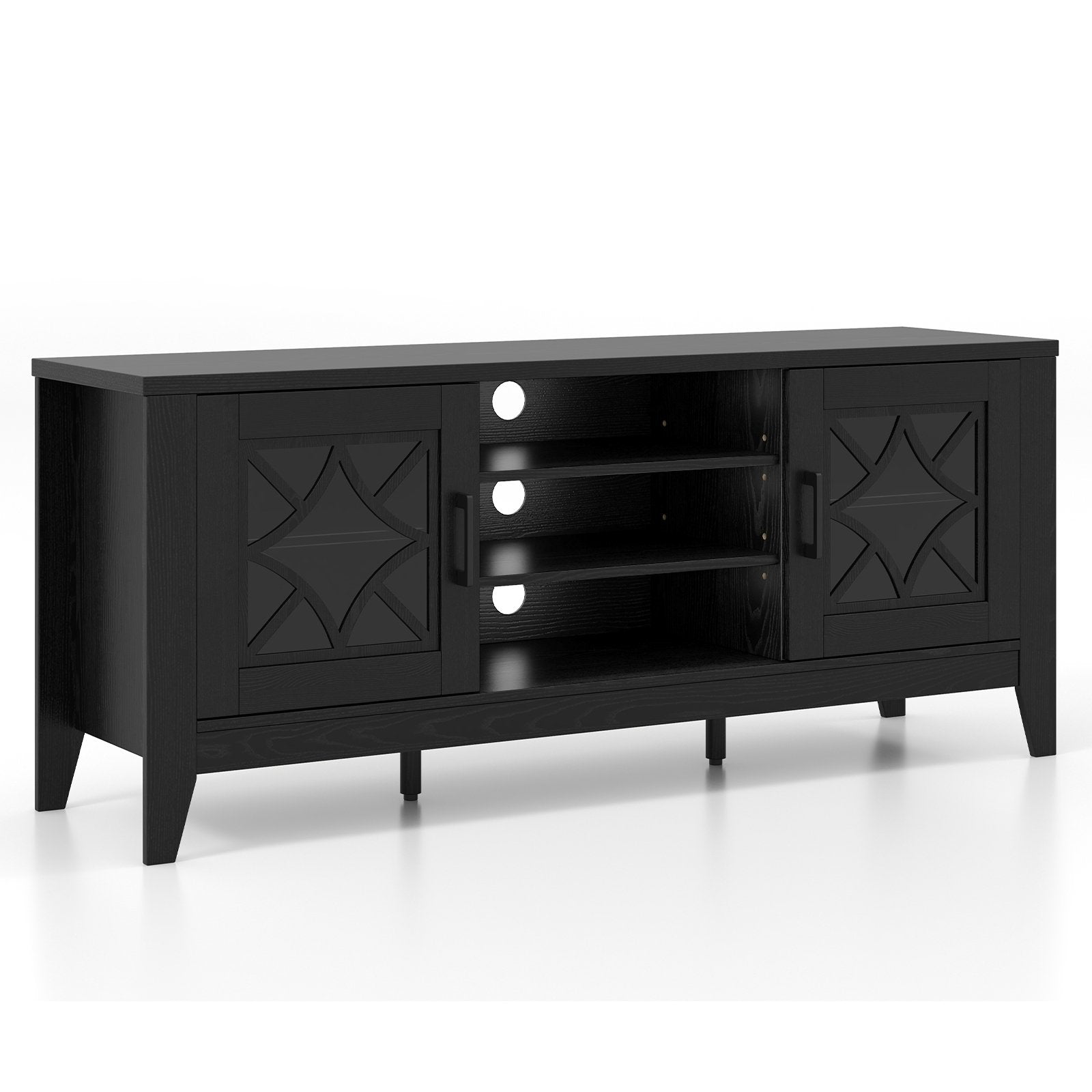 Farmhouse TV Stand for TVs Up to 65 Inches 4 Adjustable Shelves, Black Entertainment Centers & TV Stands   at Gallery Canada