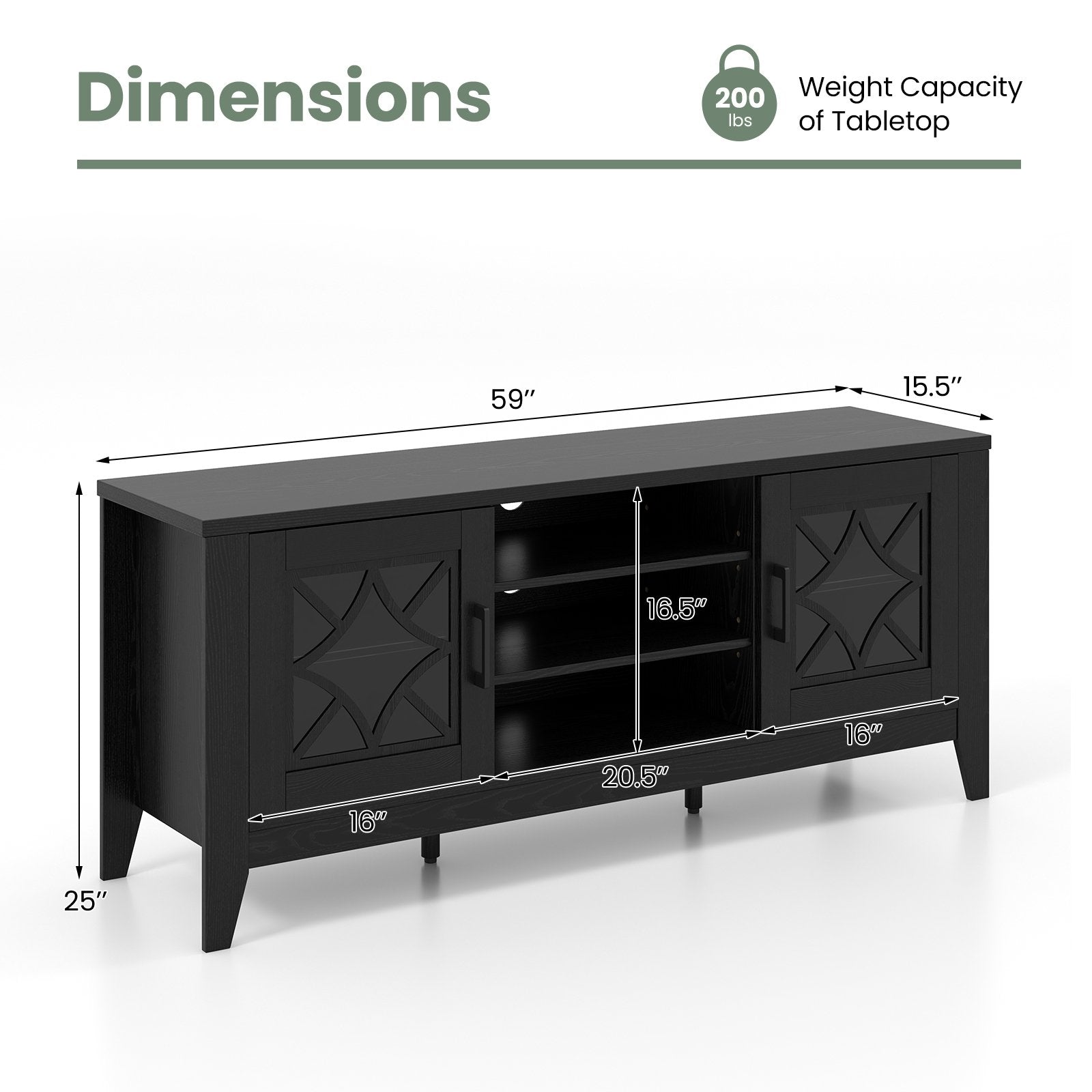 Farmhouse TV Stand for TVs Up to 65 Inches 4 Adjustable Shelves, Black Entertainment Centers & TV Stands   at Gallery Canada