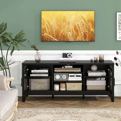 Farmhouse TV Stand for TVs Up to 65 Inches 4 Adjustable Shelves, Black Entertainment Centers & TV Stands   at Gallery Canada