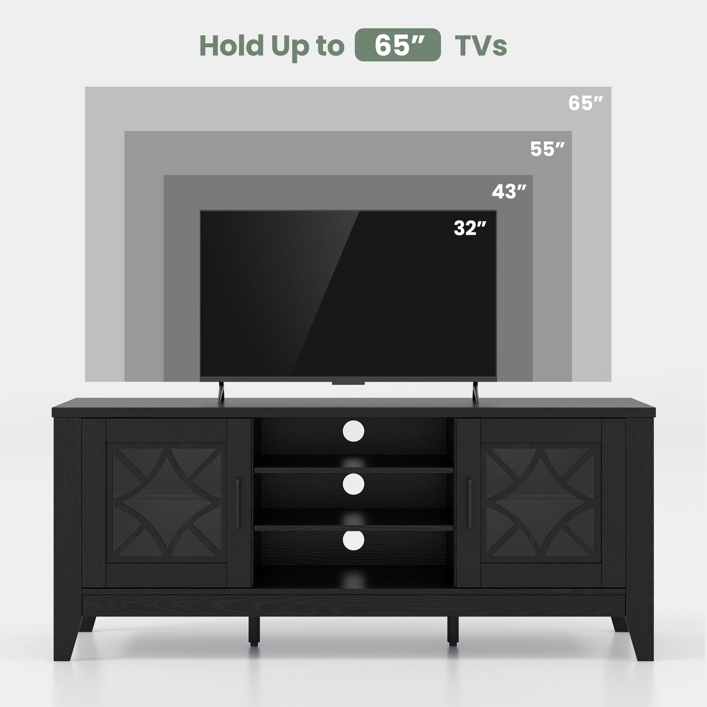 Farmhouse TV Stand for TVs Up to 65 Inches 4 Adjustable Shelves, Black Entertainment Centers & TV Stands   at Gallery Canada