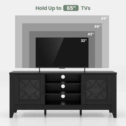 Farmhouse TV Stand for TVs Up to 65 Inches 4 Adjustable Shelves, Black Entertainment Centers & TV Stands   at Gallery Canada