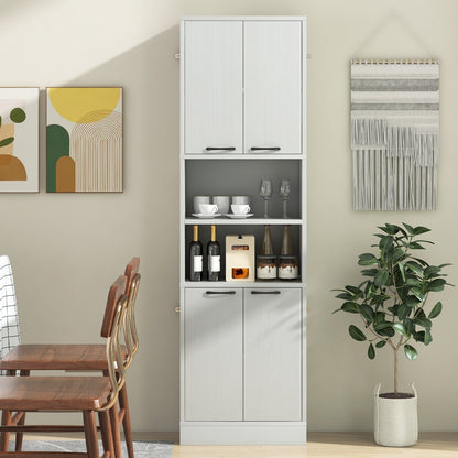 75 Inch Kitchen Pantry Cabinet Tall Cupboard with Doors and Shelves-White Oak, Oak Sideboards Cabinets & Buffets   at Gallery Canada