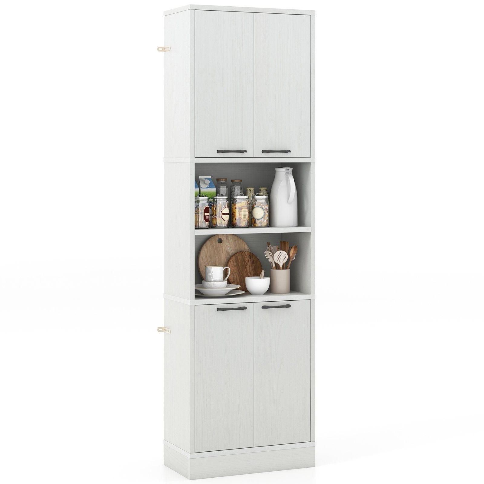 75 Inch Kitchen Pantry Cabinet Tall Cupboard with Doors and Shelves-White Oak, Oak Sideboards Cabinets & Buffets   at Gallery Canada