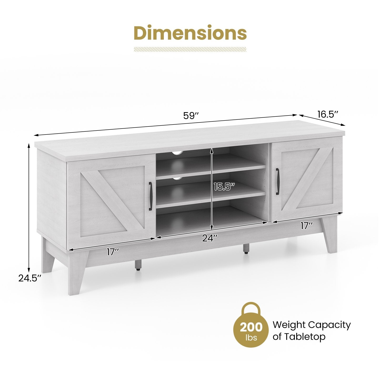 Farmhouse TV Stand for TVs Up to 65 Inches with 2 Barn Door Cabinets, Gray Entertainment Centers & TV Stands   at Gallery Canada