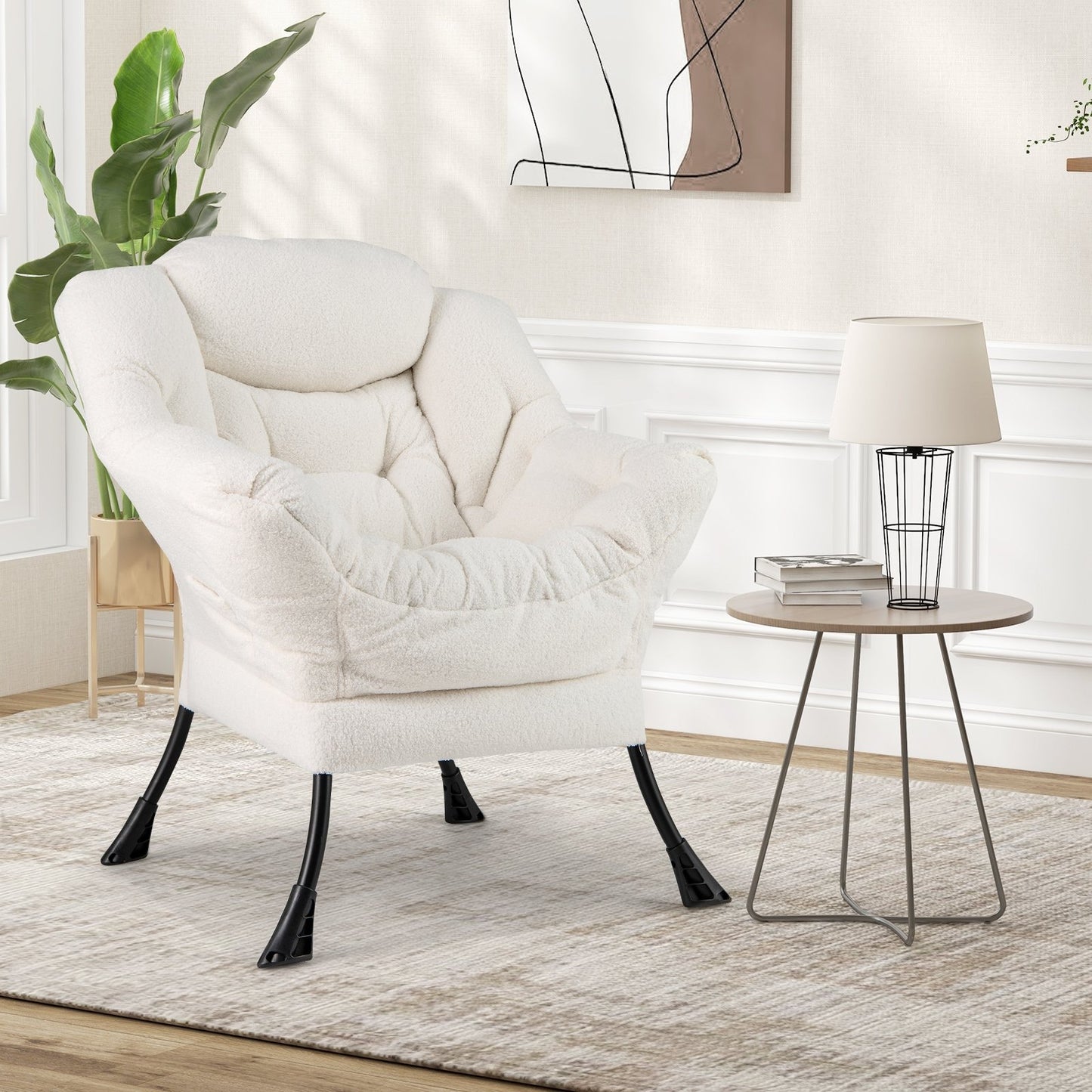 Sherpa Upholstered Accent Chair with Cozy Head Pillow, Beige Accent Chairs   at Gallery Canada