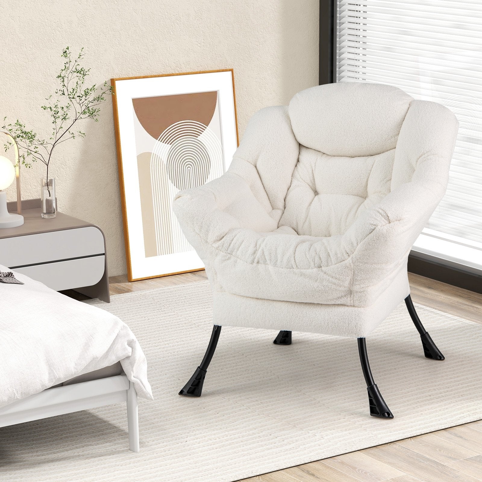 Sherpa Upholstered Accent Chair with Cozy Head Pillow, Beige Accent Chairs   at Gallery Canada