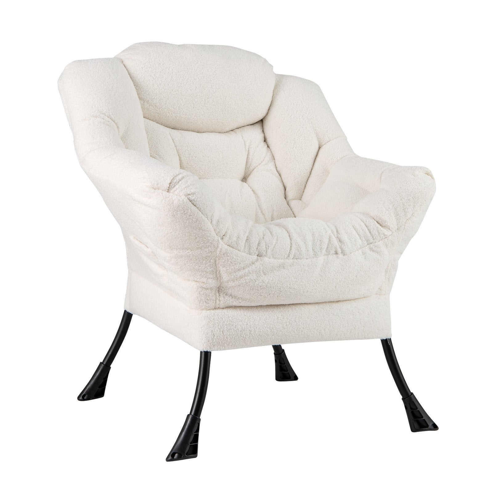 Sherpa Upholstered Accent Chair with Cozy Head Pillow, Beige Accent Chairs Beige  at Gallery Canada