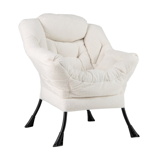 Sherpa Upholstered Accent Chair with Cozy Head Pillow, Beige Accent Chairs Beige  at Gallery Canada