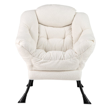 Sherpa Upholstered Accent Chair with Cozy Head Pillow, Beige Accent Chairs   at Gallery Canada