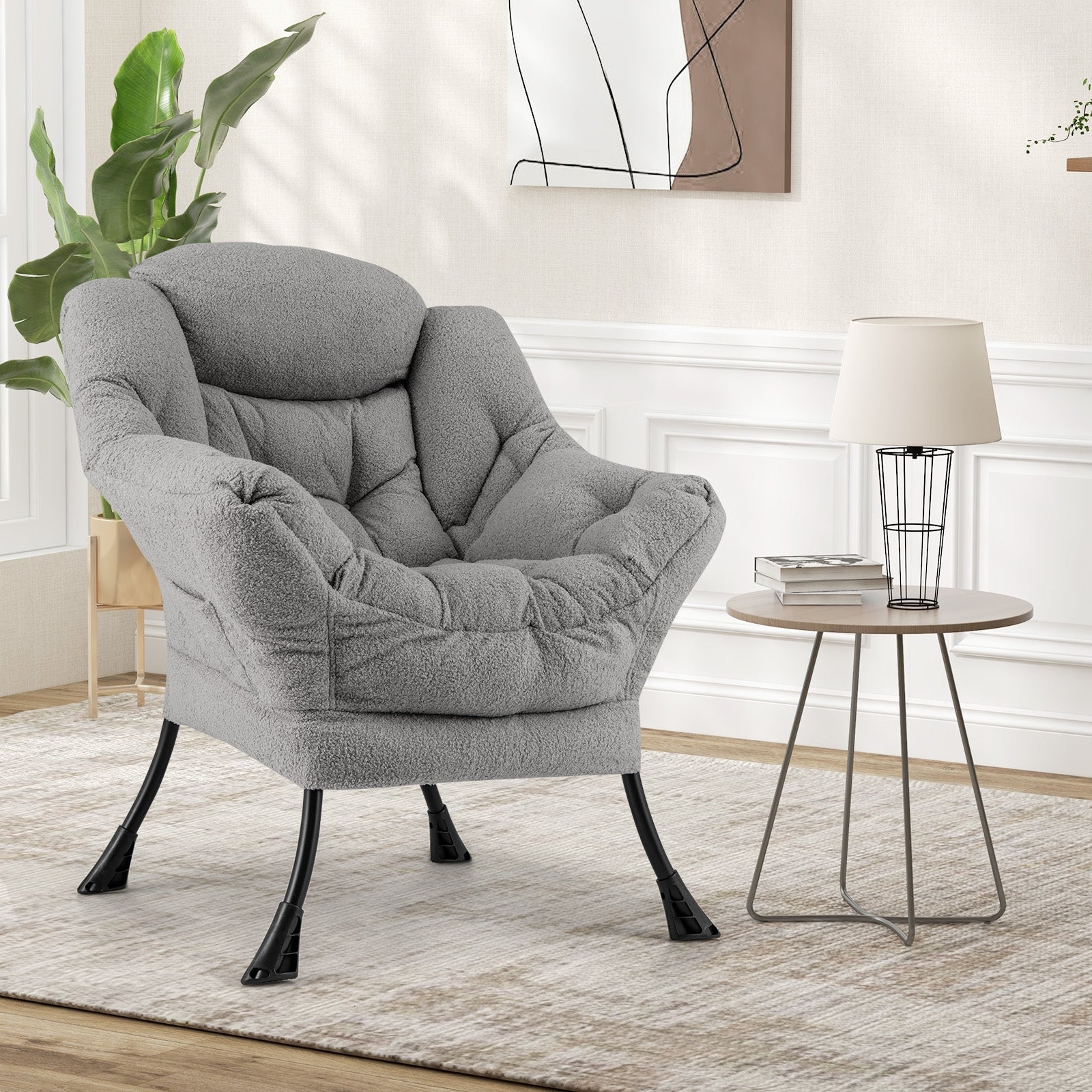 Sherpa Upholstered Accent Chair with Cozy Head Pillow, Gray Accent Chairs   at Gallery Canada