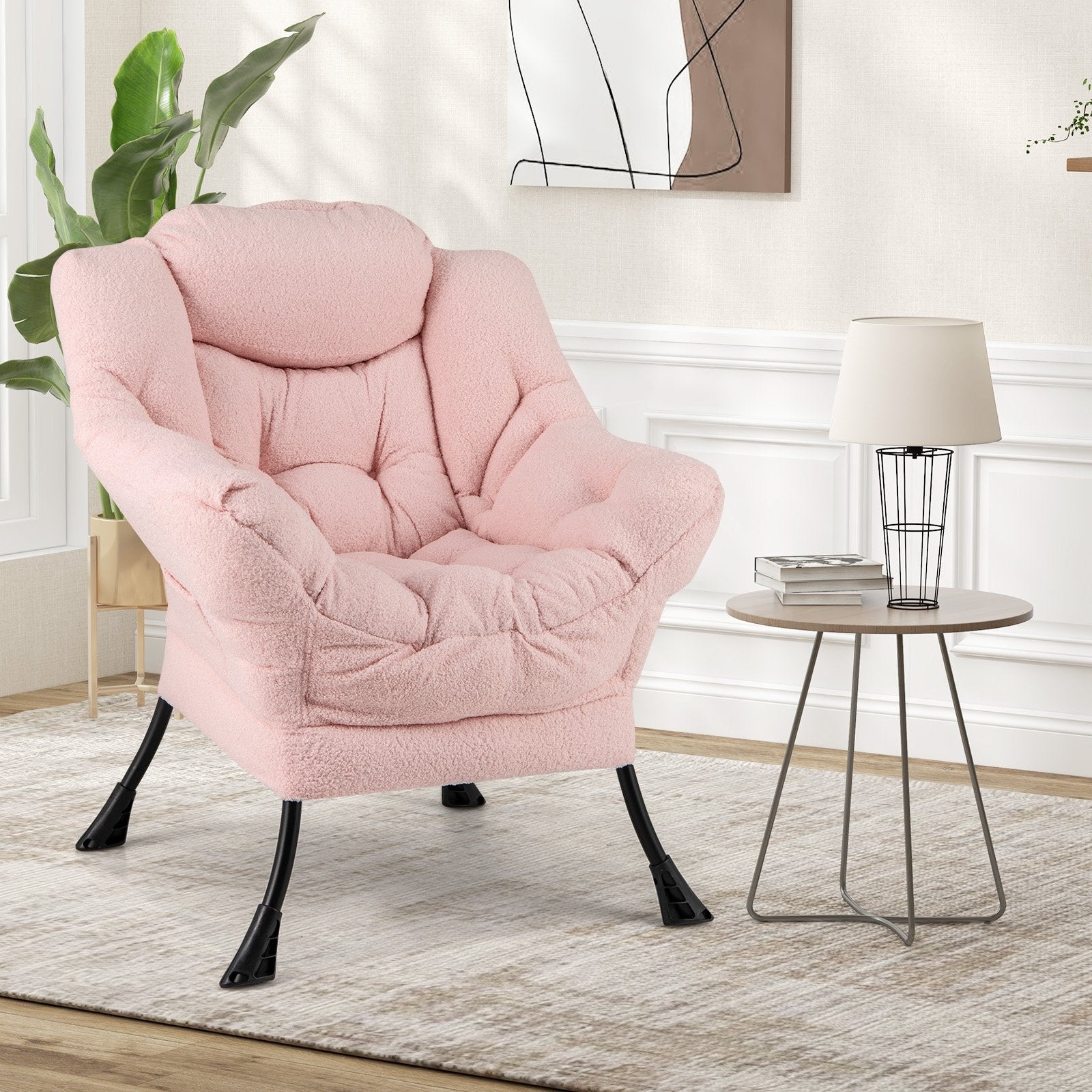 Sherpa Upholstered Accent Chair with Cozy Head Pillow, Pink Accent Chairs   at Gallery Canada