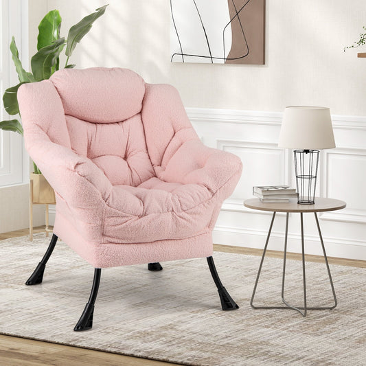 Sherpa Upholstered Accent Chair with Cozy Head Pillow, Pink Accent Chairs Pink  at Gallery Canada