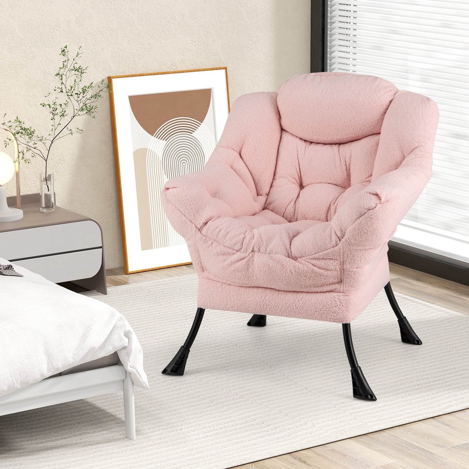 Sherpa Upholstered Accent Chair with Cozy Head Pillow, Pink Accent Chairs   at Gallery Canada