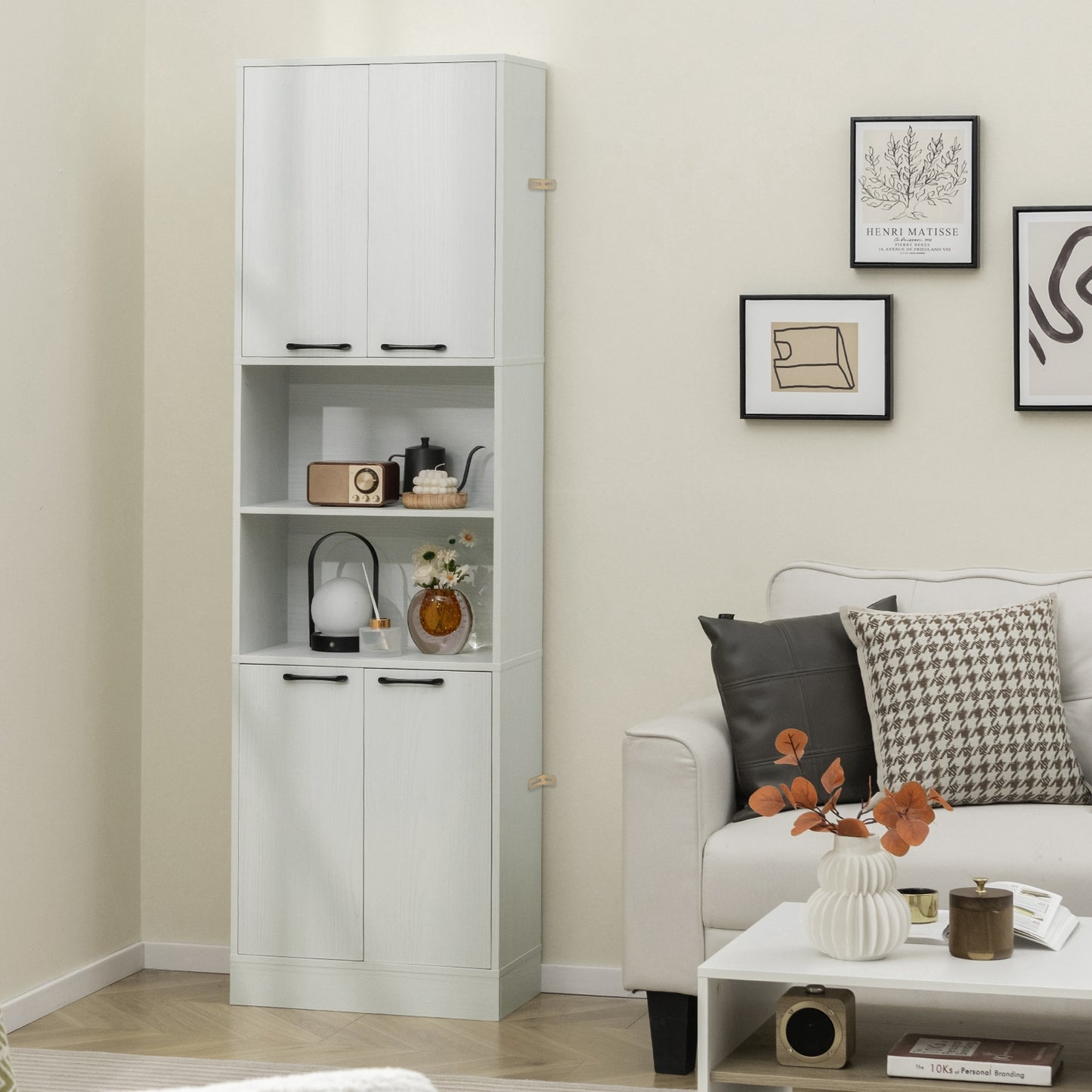 75 Inch Kitchen Pantry Cabinet Tall Cupboard with Doors and Shelves-White Oak, Oak Sideboards Cabinets & Buffets   at Gallery Canada