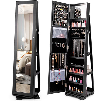 360° Rotatable 2-in-1 Lockable Jewelry Cabinet with Full-Length Mirror, Black Jewelry Armoires   at Gallery Canada