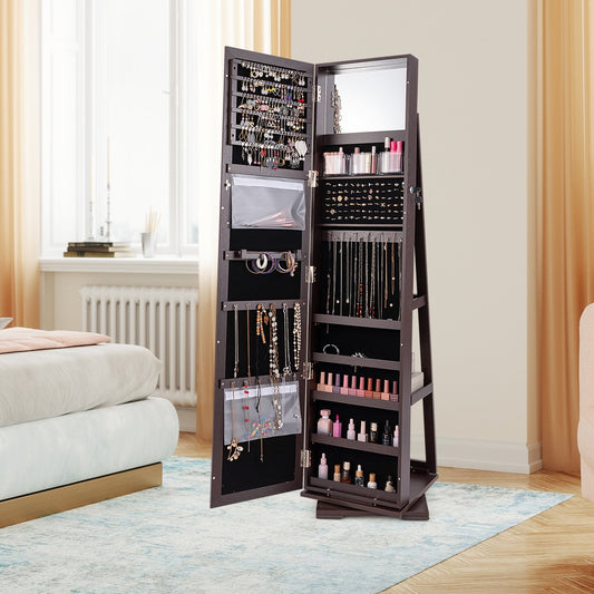 360° Rotatable 2-in-1 Lockable Jewelry Cabinet with Full-Length Mirror, Purple Jewelry Armoires Purple  at Gallery Canada