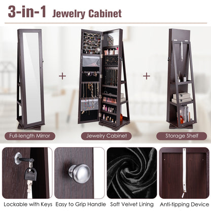 360° Rotatable 2-in-1 Lockable Jewelry Cabinet with Full-Length Mirror, Purple Jewelry Armoires   at Gallery Canada