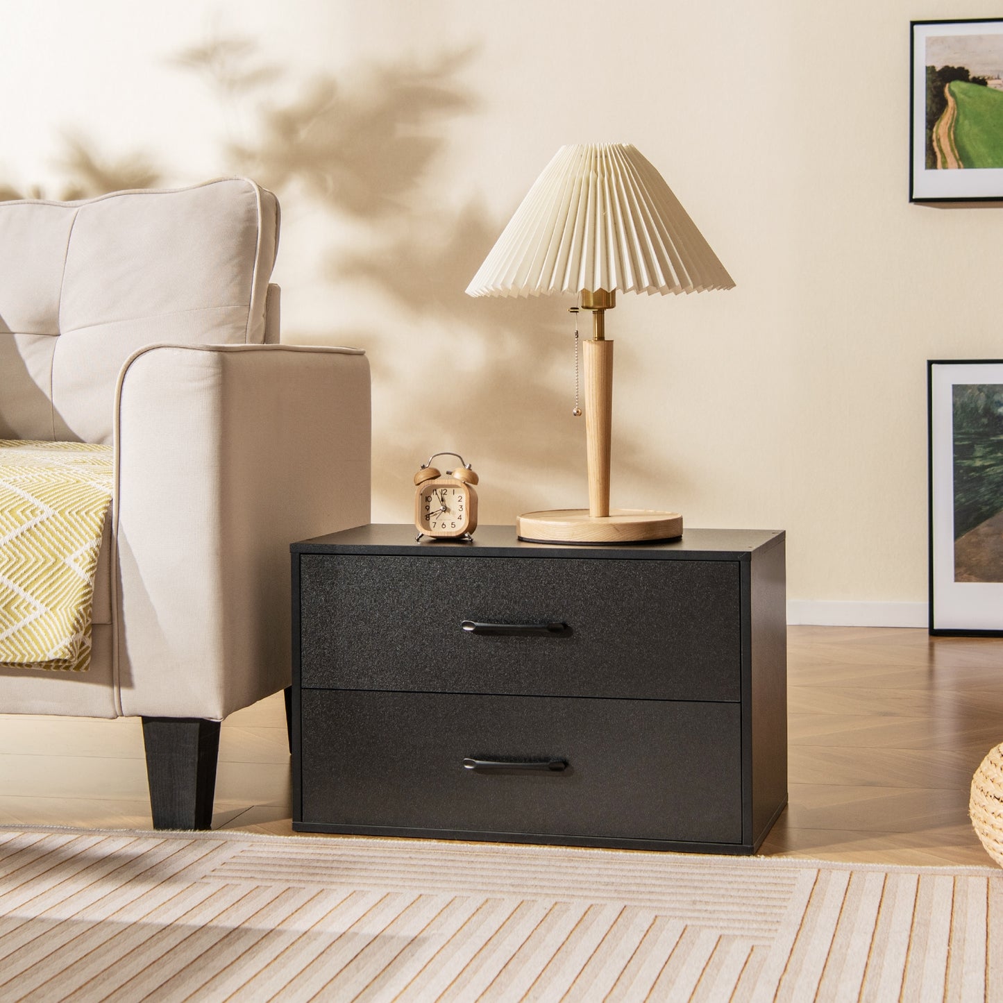 2-Drawer Stackable Horizontal Storage Cabinet Dresser Chest with Handles, Black Cabinets & Chests   at Gallery Canada