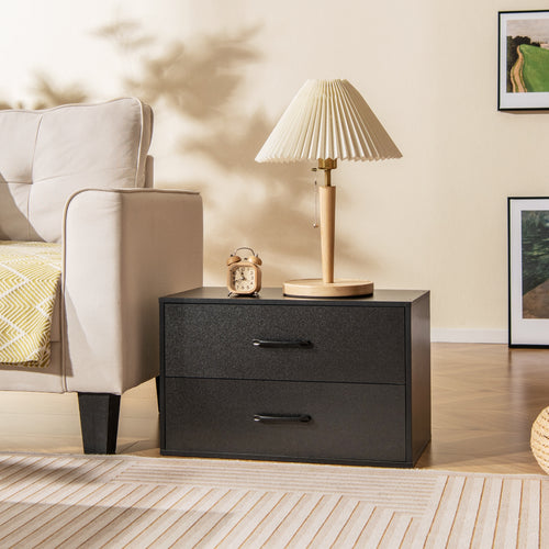 2-Drawer Stackable Horizontal Storage Cabinet Dresser Chest with Handles, Black