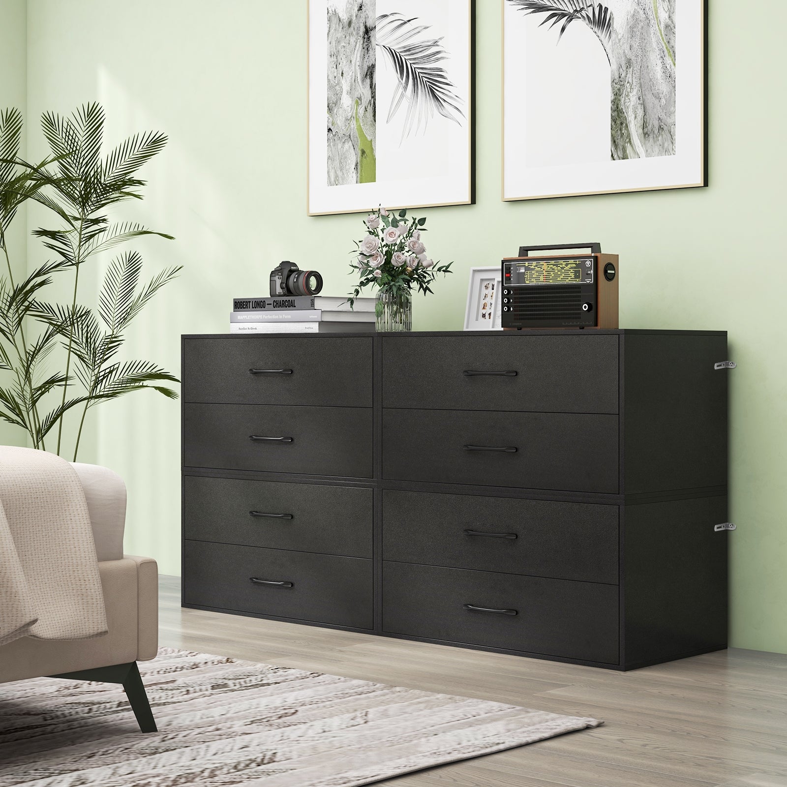 2-Drawer Stackable Horizontal Storage Cabinet Dresser Chest with Handles, Black Cabinets & Chests   at Gallery Canada