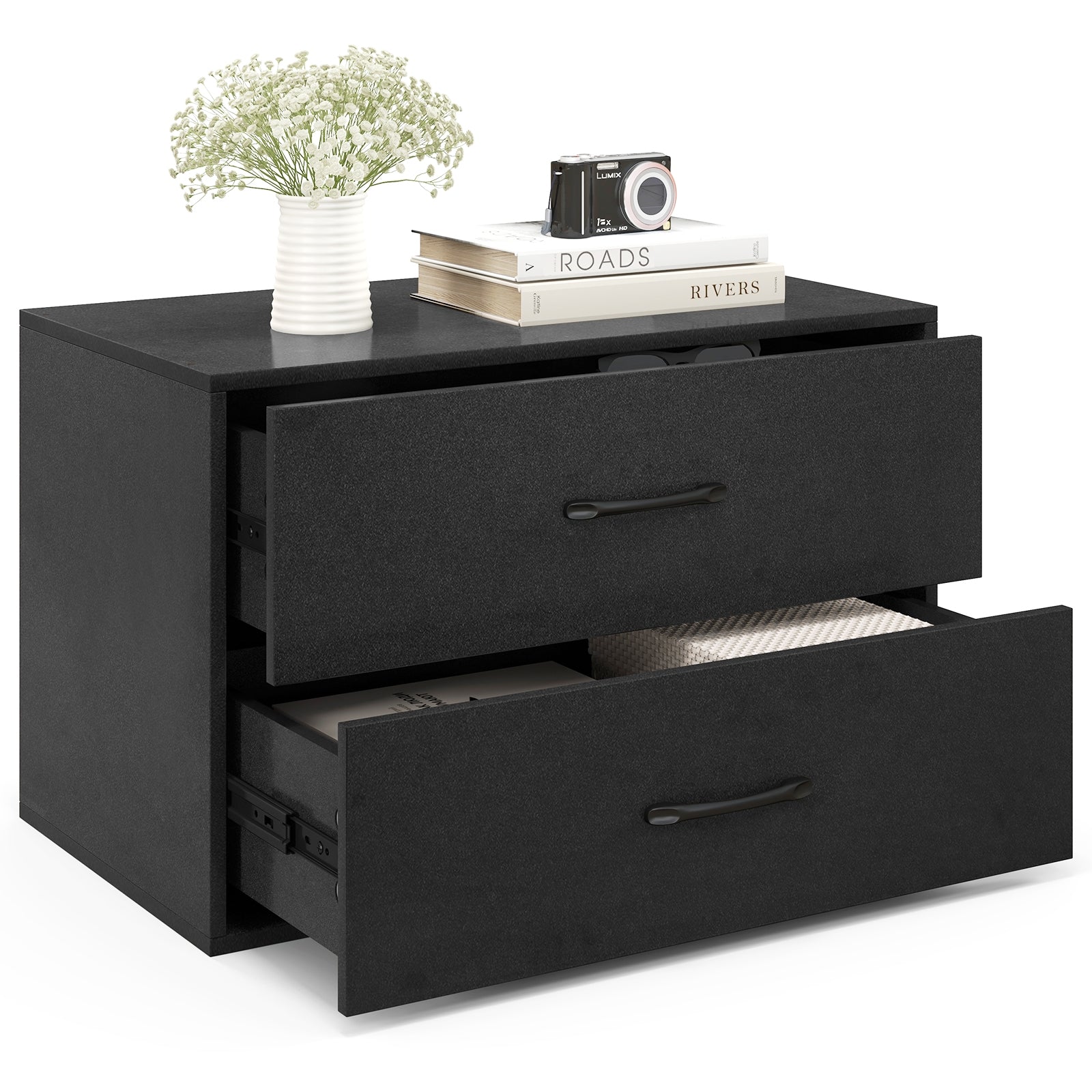 2-Drawer Stackable Horizontal Storage Cabinet Dresser Chest with Handles, Black Cabinets & Chests Black  at Gallery Canada