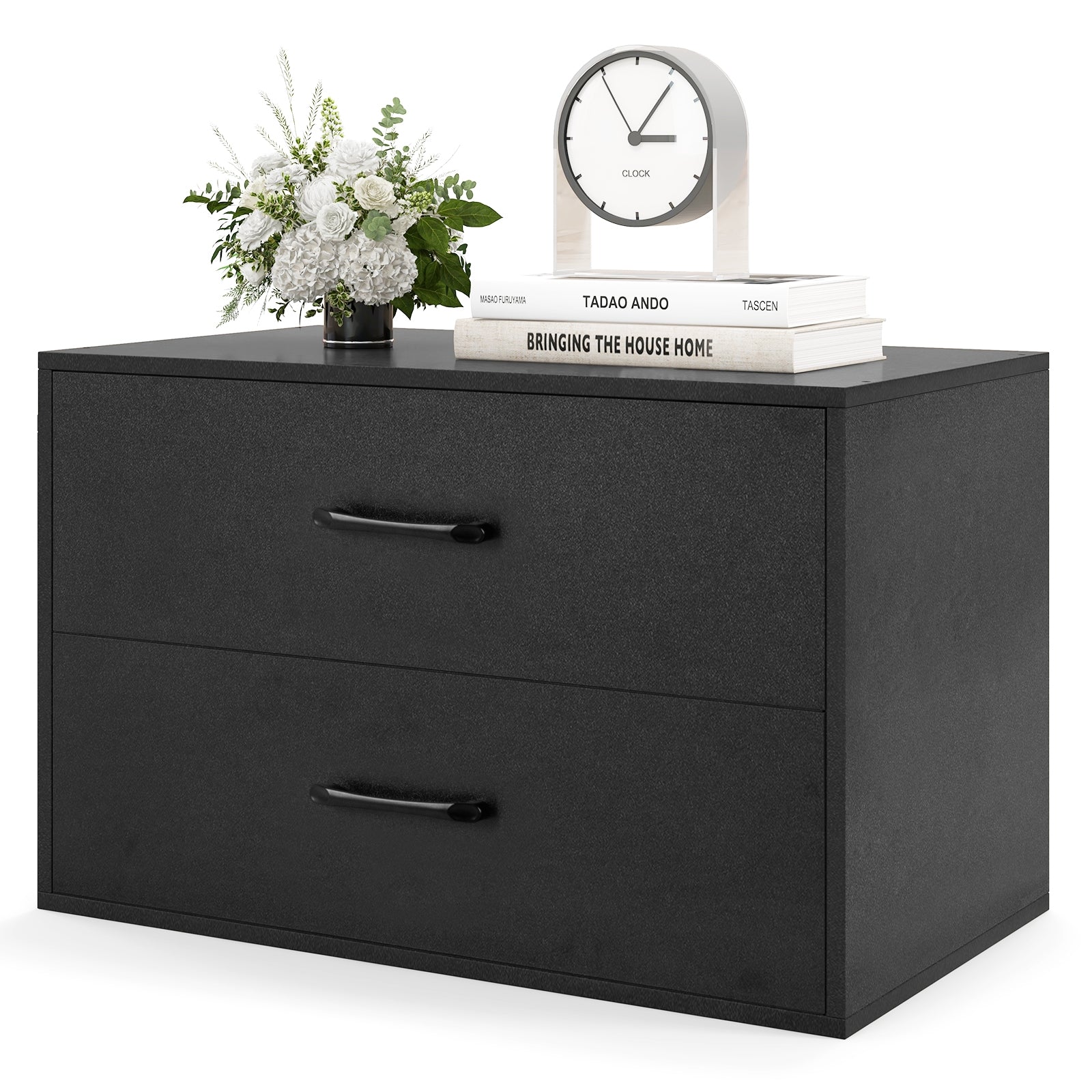 2-Drawer Stackable Horizontal Storage Cabinet Dresser Chest with Handles, Black Cabinets & Chests   at Gallery Canada