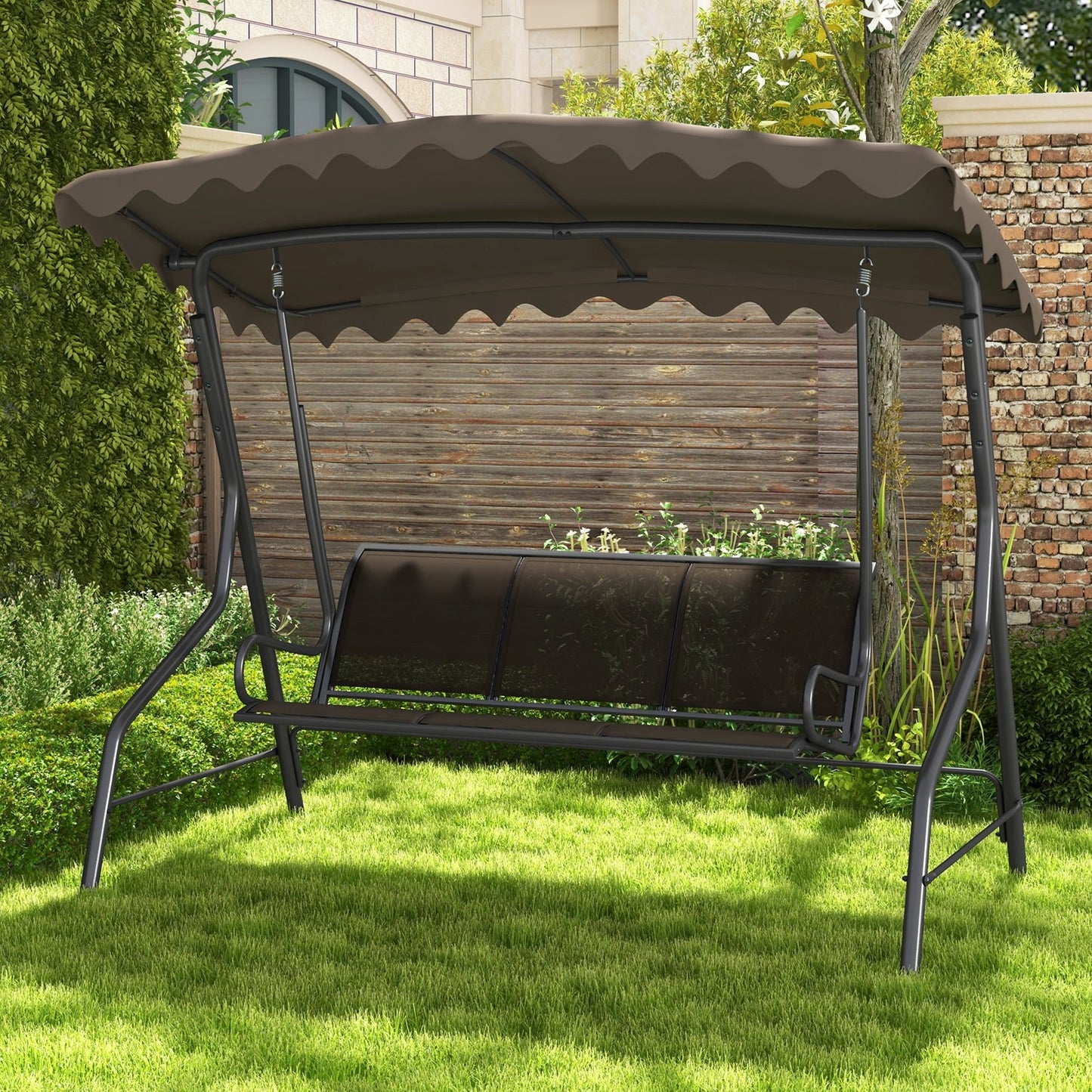 3-Seat Outdoor Porch Canopy Swing with Adjustable Shading, Brown Porch Swings   at Gallery Canada