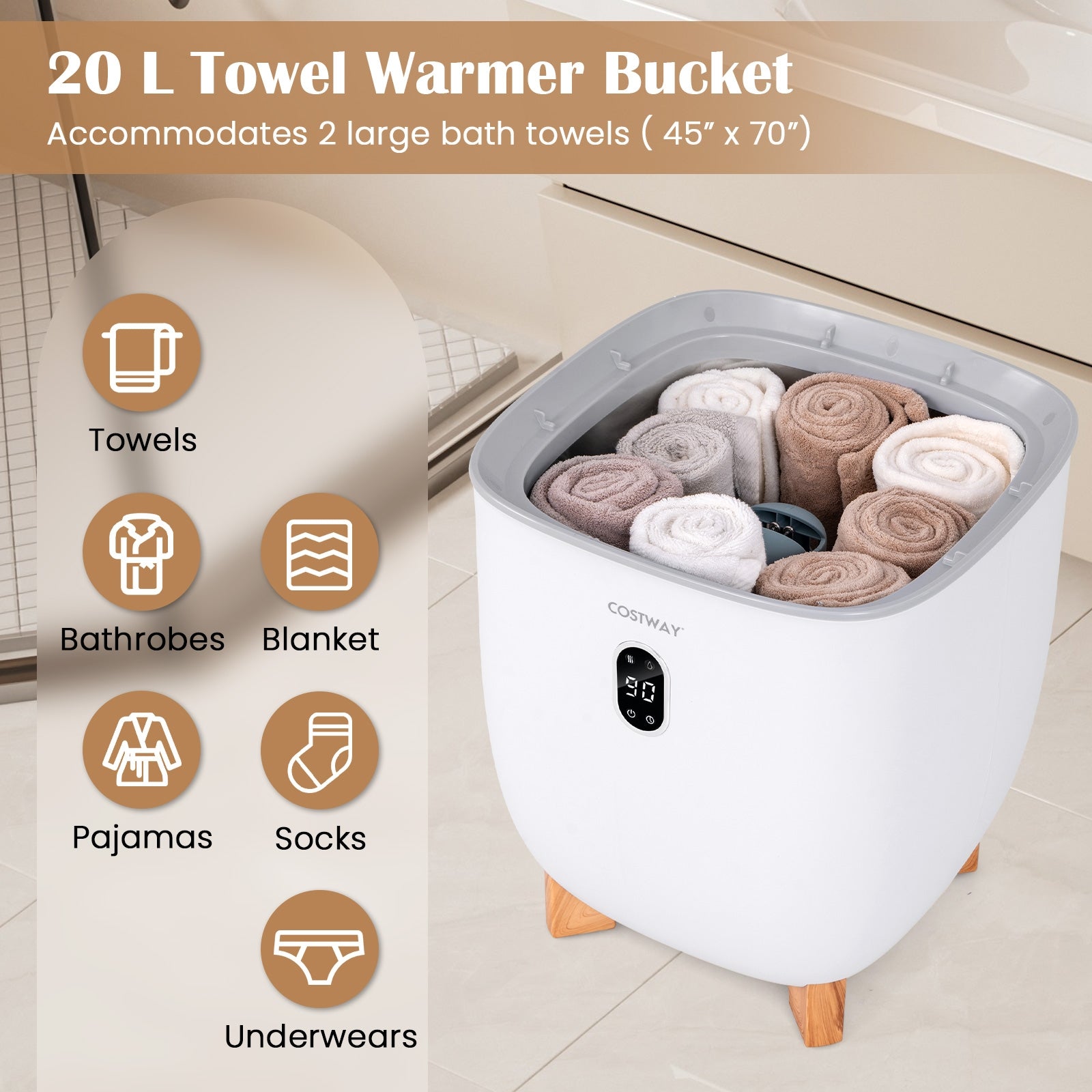 20L Towel Warmer Bucket with PTC Air Heater for Rapid and Even Heating, White Dryers   at Gallery Canada